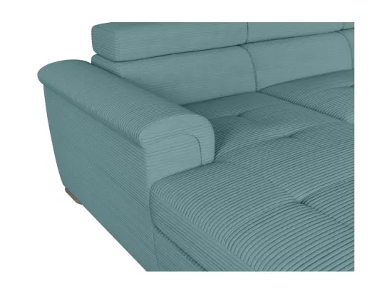 Canapé panoramique 6 places Paola convertible avec 2 coffres en velours côtelé - Bleu clair - L320,5 x P188 x H76cm - Loungitude