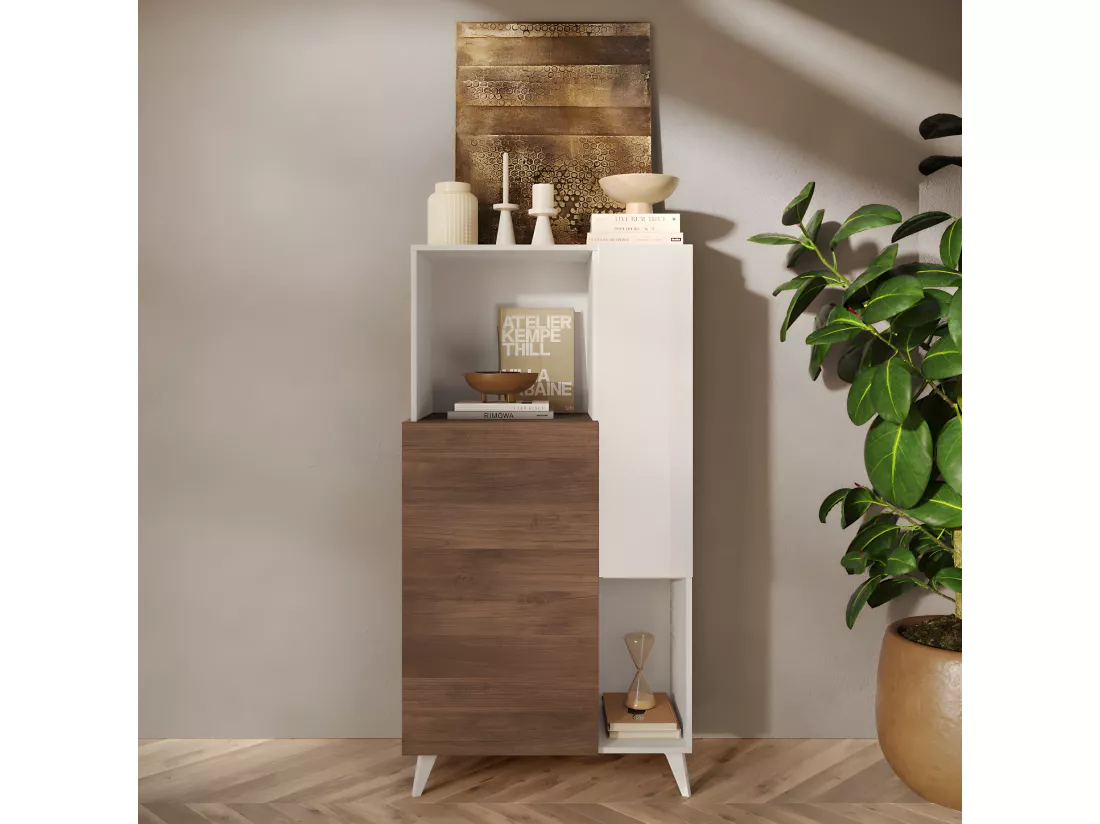 Vaisselier 2 portes Blanc brillant/Chêne noisette - PORTOFINO