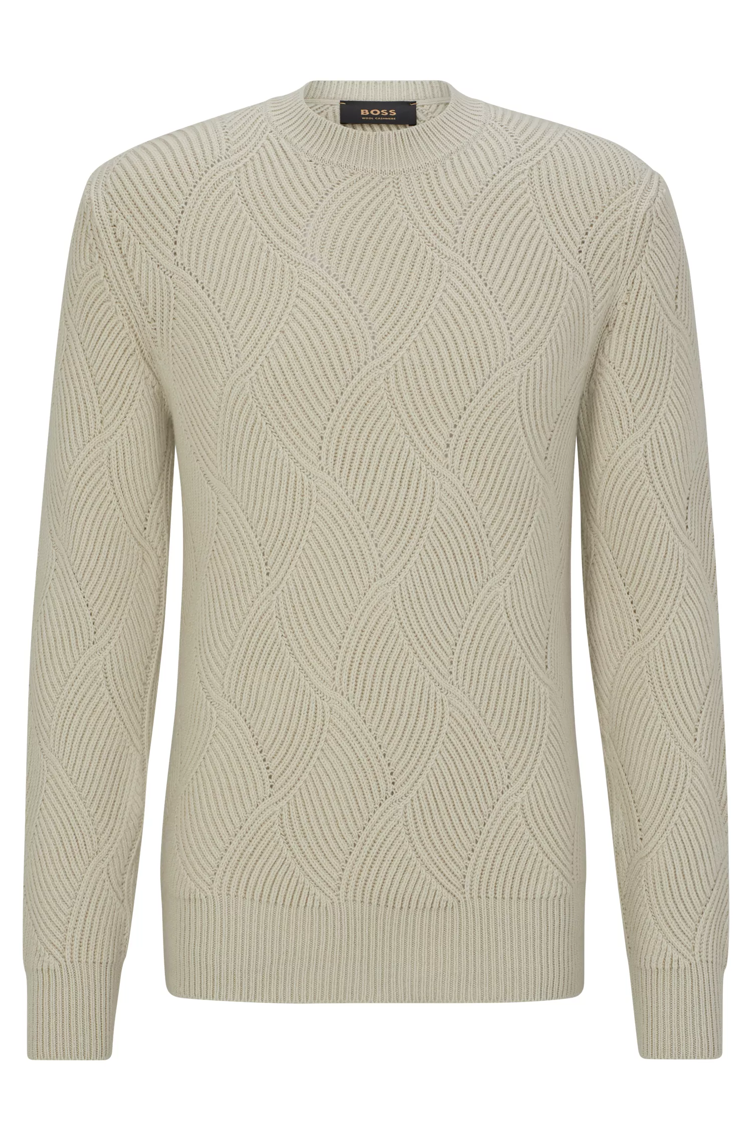 Suéter BOSS Camel de estrutura mista em lã virgem e cashmere.