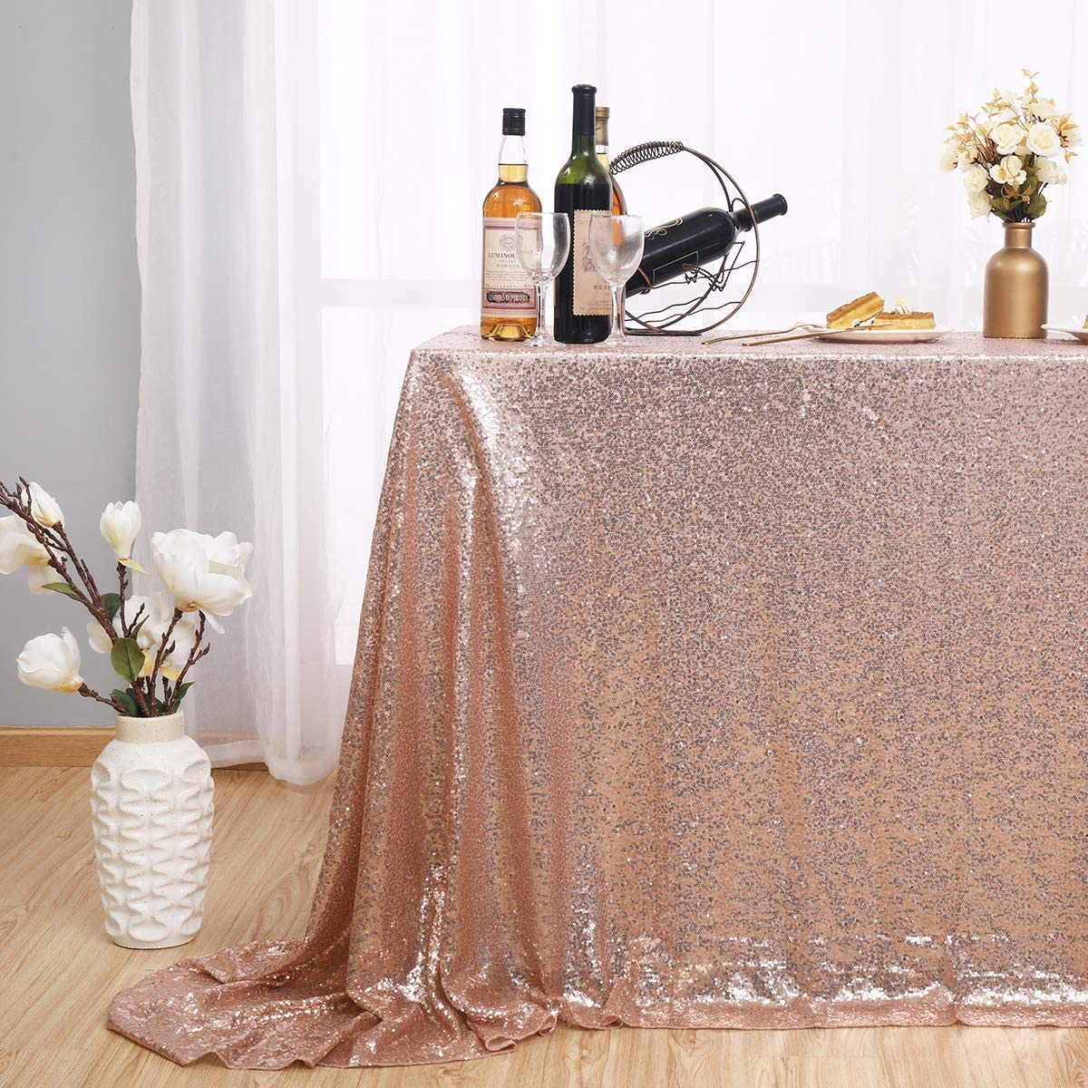 (120x180cm) Glitzer Tischdecke Party Dekoration Pailletten Tisch Tuch - Roségold