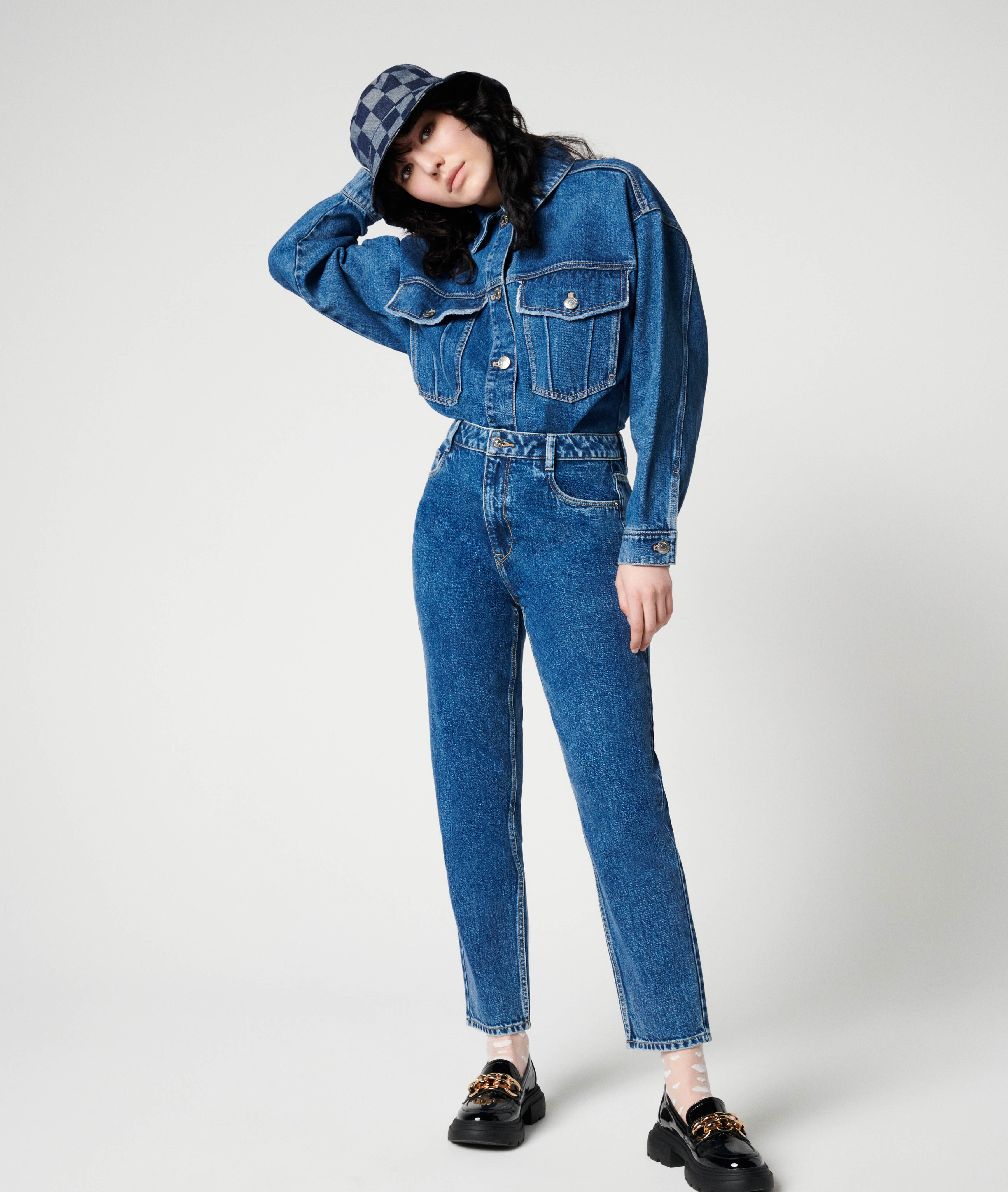 Jean mom taille haute - Bleu