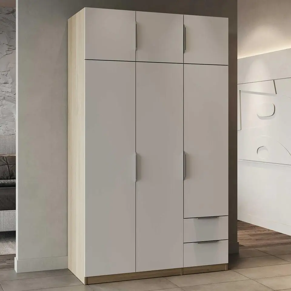 Kledingkast Spectre 120cm 6 deuren & 2 lades - mat wit/eik
