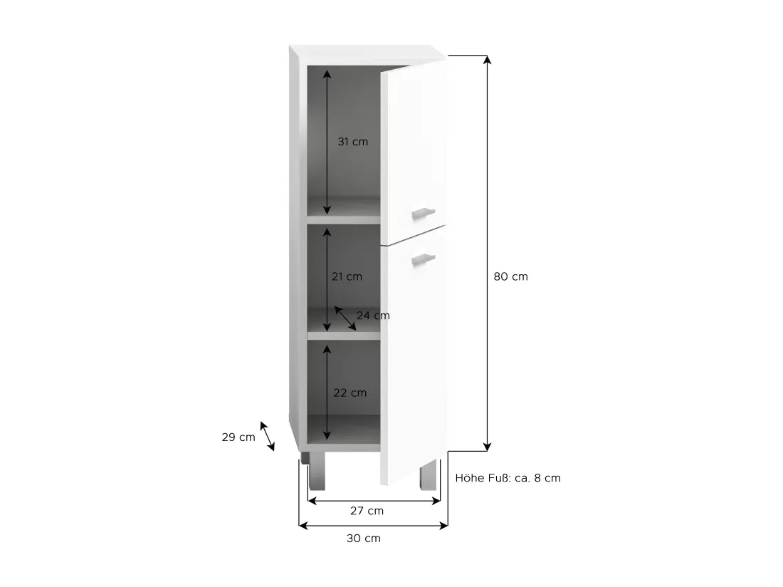 Tambo - Meuble bas (L/H/P : 30x80x29 cm) en mélaminé blanc
