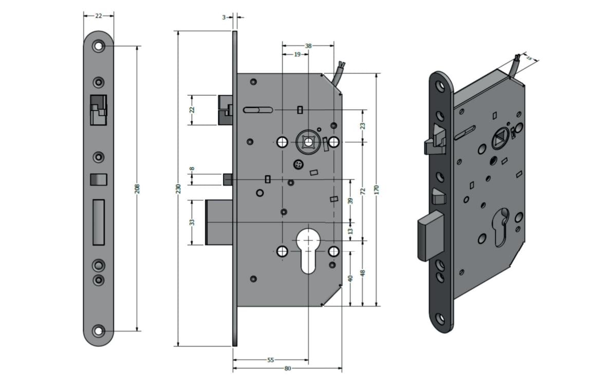 Elektromechanisches Schloss SAM 7255 mit Überwachung<br>Selbstverriegelndes elektromechanisches Schloss – Maximale Sicherheit für Türen vom Typ 72/55.