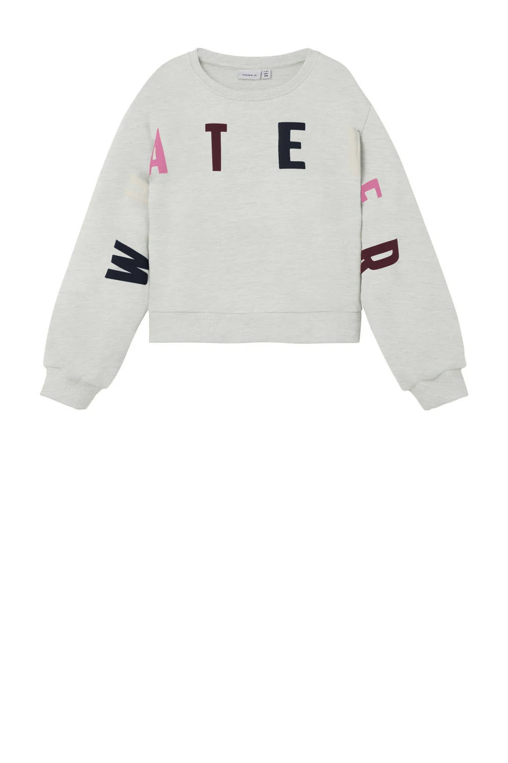 NAME IT KIDS sweater NKFPLILJE met tekst grijs melange
