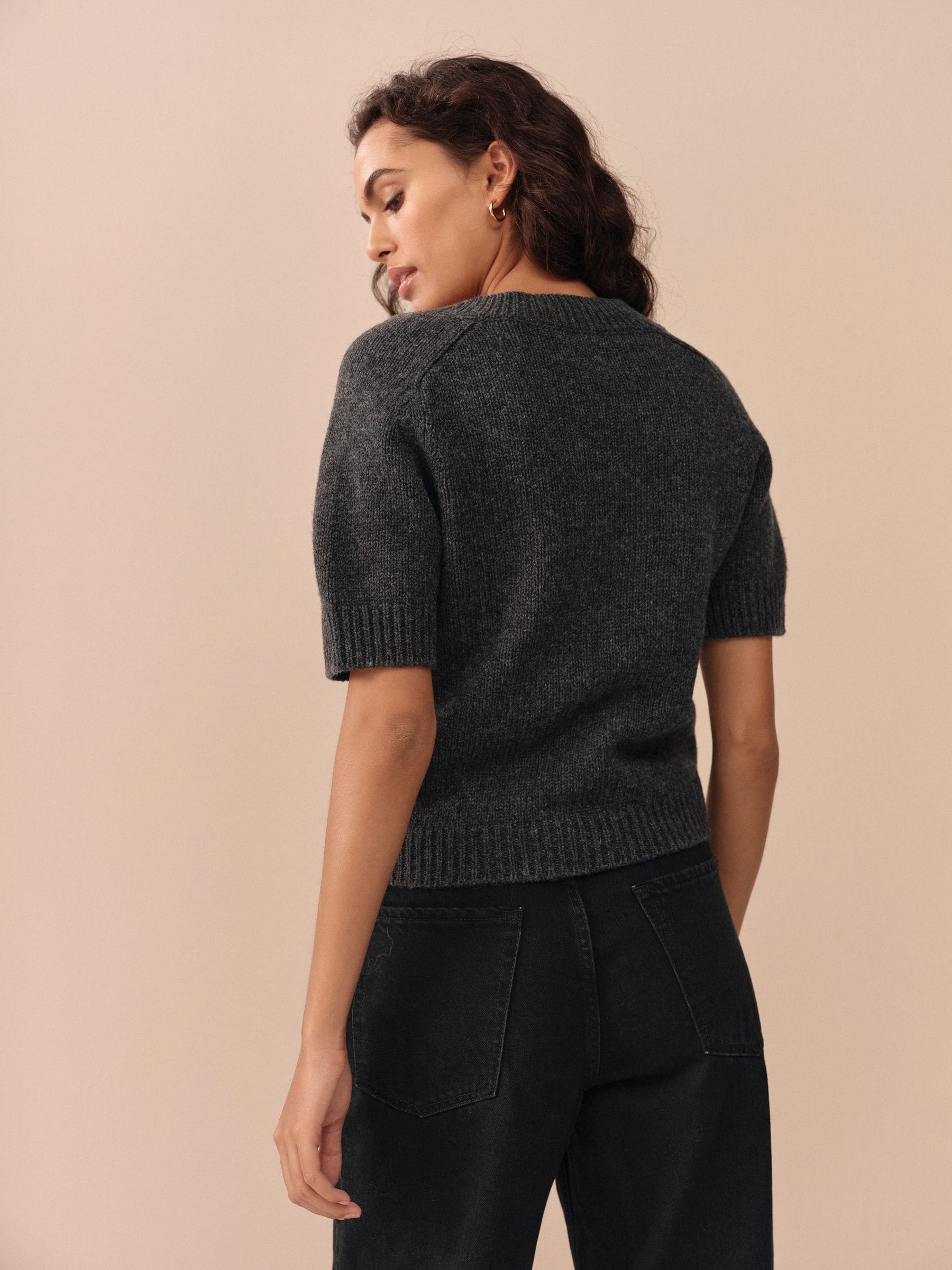 Antraciet - N.Premium 100% Merino Wool Ribbed Henley Jumper