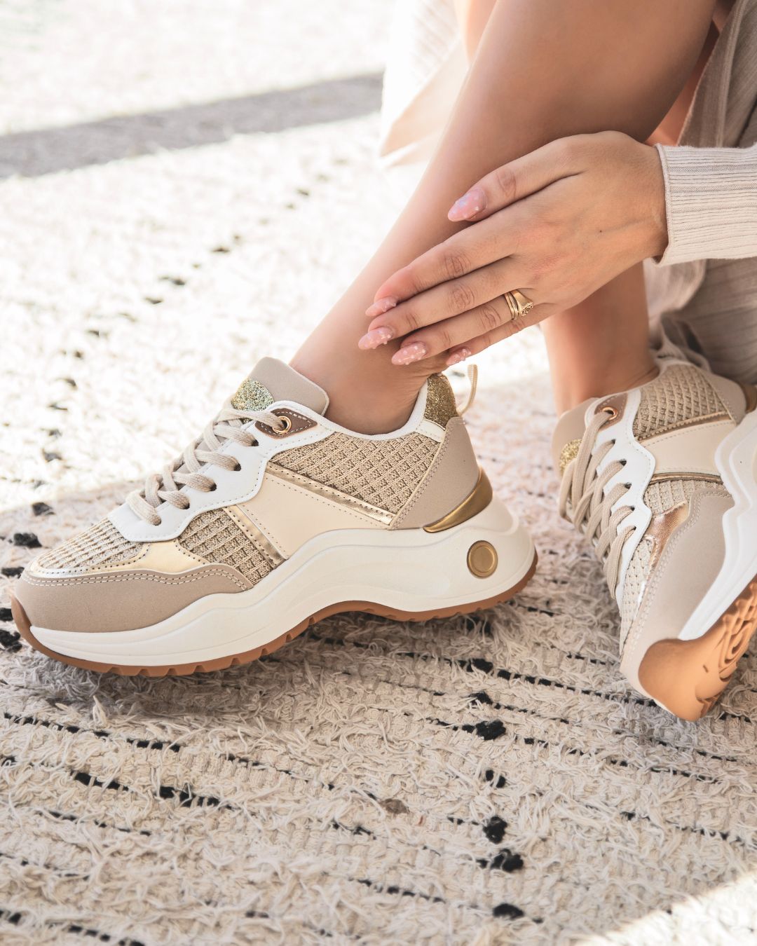 Basket femme beige à lacets - Ruth