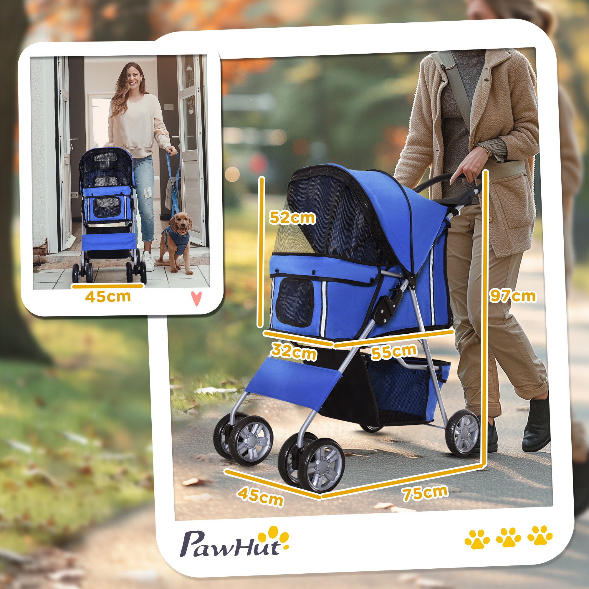 PawHut Hundebuggy mit Gitternetz blau 75 x 45 x 97 cm (LxBxH)