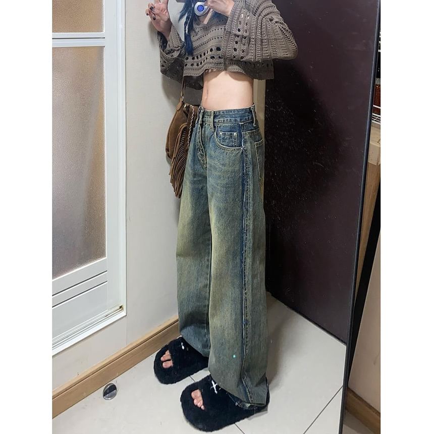 Kenning - Low Rise Washed Wide Leg Jeans