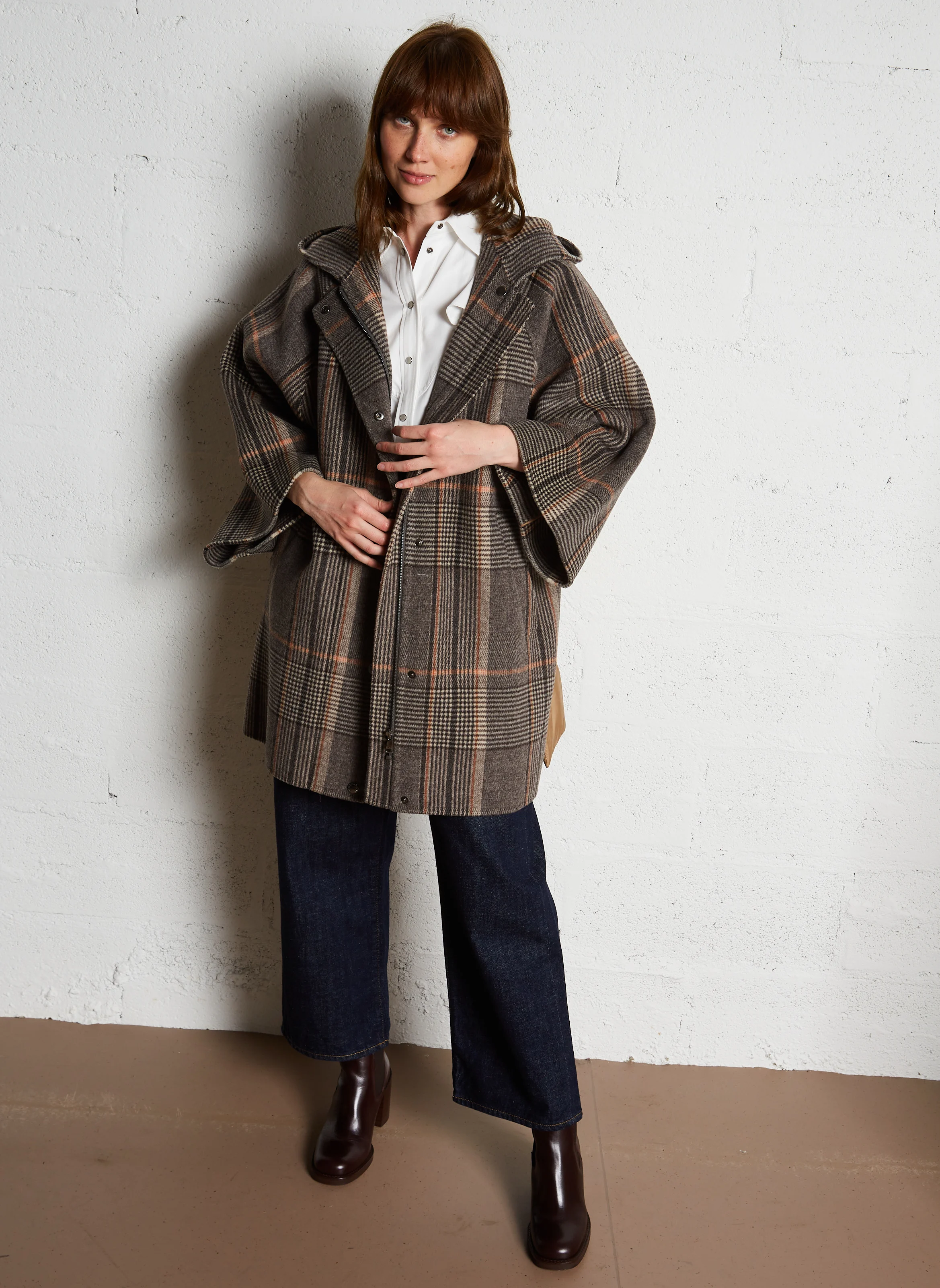 AGITARE - Manteau à carreaux en laine | Noir