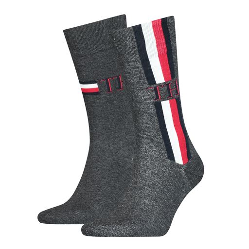 Tommy Hilfiger Iconic Stripe 2-pak Strømper, Middle Grey Melange, 39-42