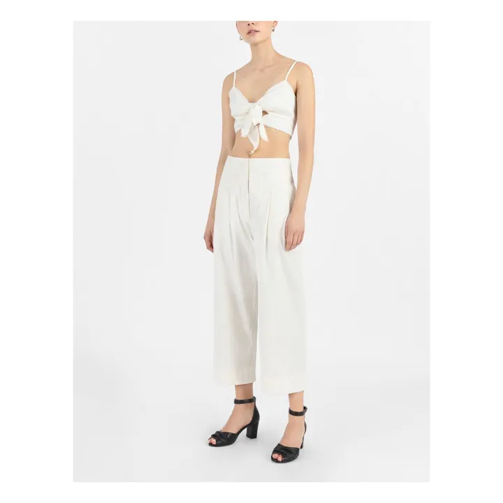 Masscob Pantalon Perris Rayures Coton et Soie | Ecru