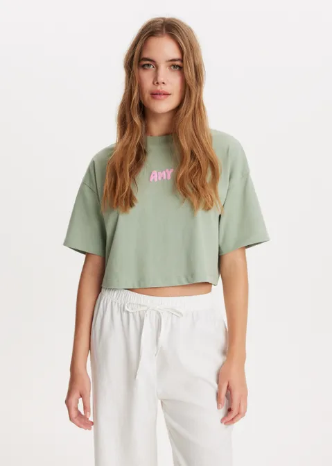 Cropped t-shirt met print groen (GRN.M)