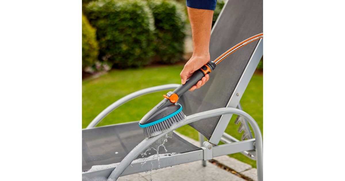 GARDENACleansystem handborstel M zacht wasborstel  (Grijs/turquoise, 18842-20, met slangaansluiting)