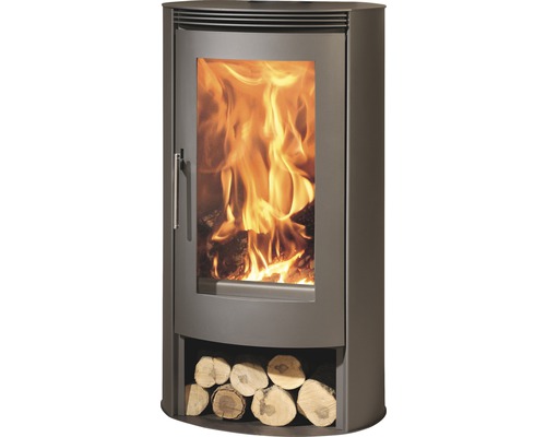 Panadero Delta stalen zwarte houtkachel, 8 kW, met houtvak