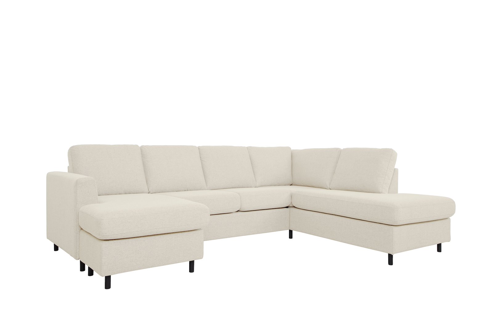Oslo Plus U-sofa Sjeseong venstre med 2-seter og åpen ende høyre. Tekstil Neve 02 Offwhite med sorte ben