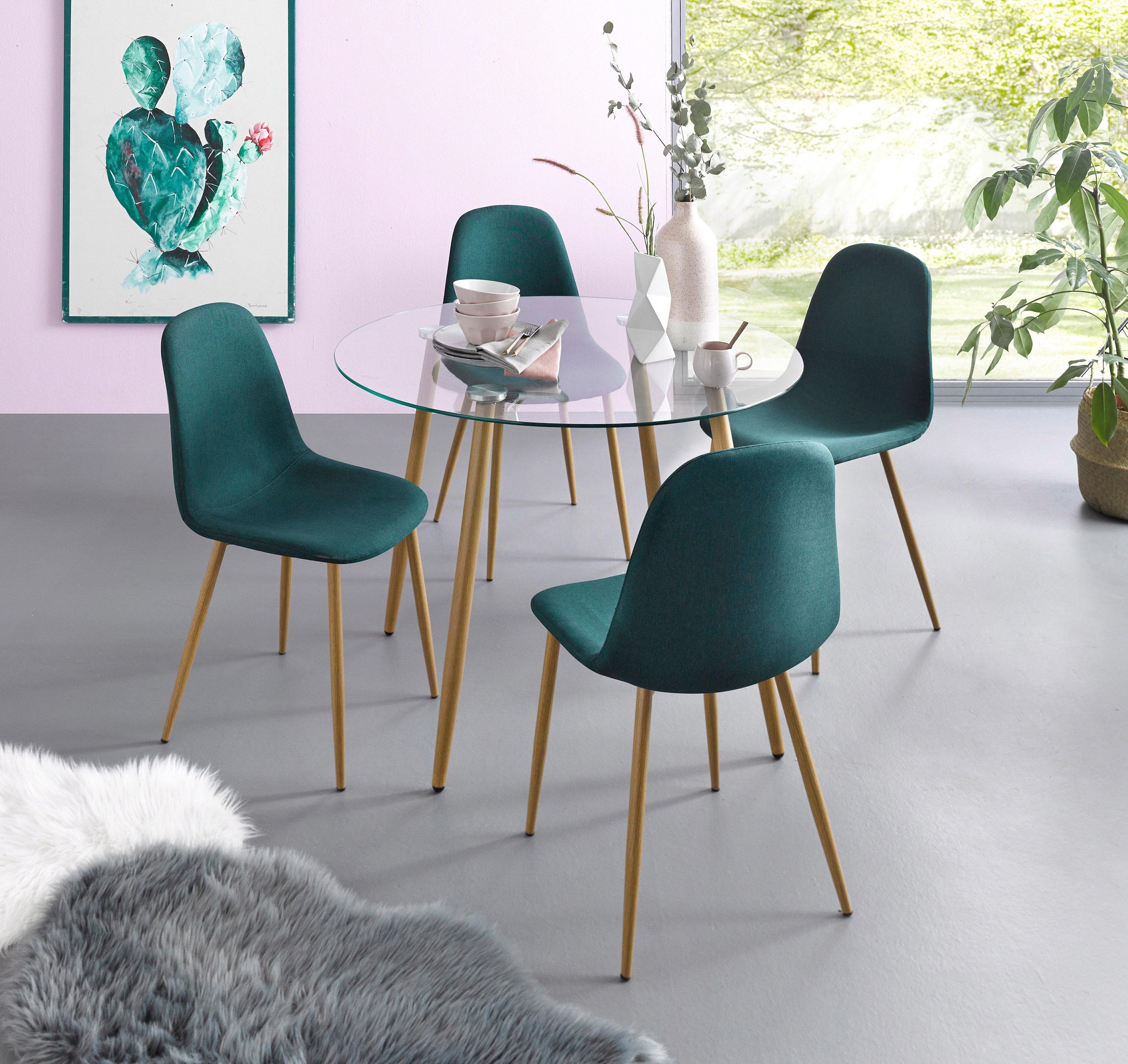 INOSIGN Essgruppe »Miller« Set, 5 Stk. tlg. Glastisch mit 4 Stühlen (Webstoff)