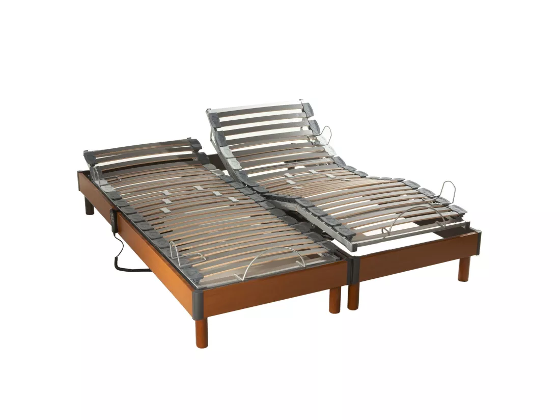 Lot de sommier relaxation bois merisier 5 plans avec lattes multiplis Dimensions - 2x70 x 190 cm