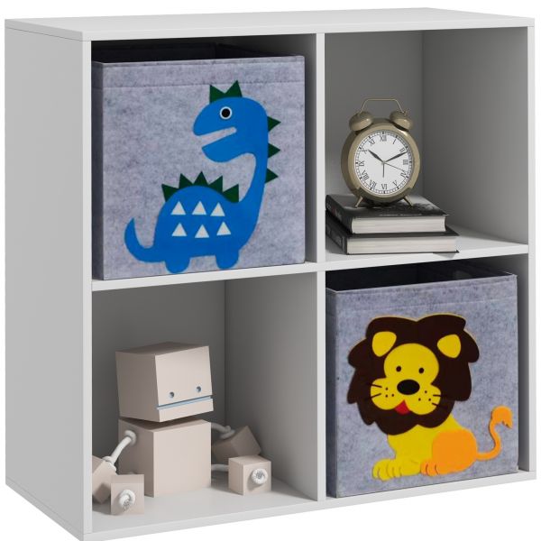 Zonekiz com 6 Compartimentos e 3 Caixas de Tecido Não Tecido e Desenho de Animais 62x30x62cm Branco e Cinza - 311-065V00WT