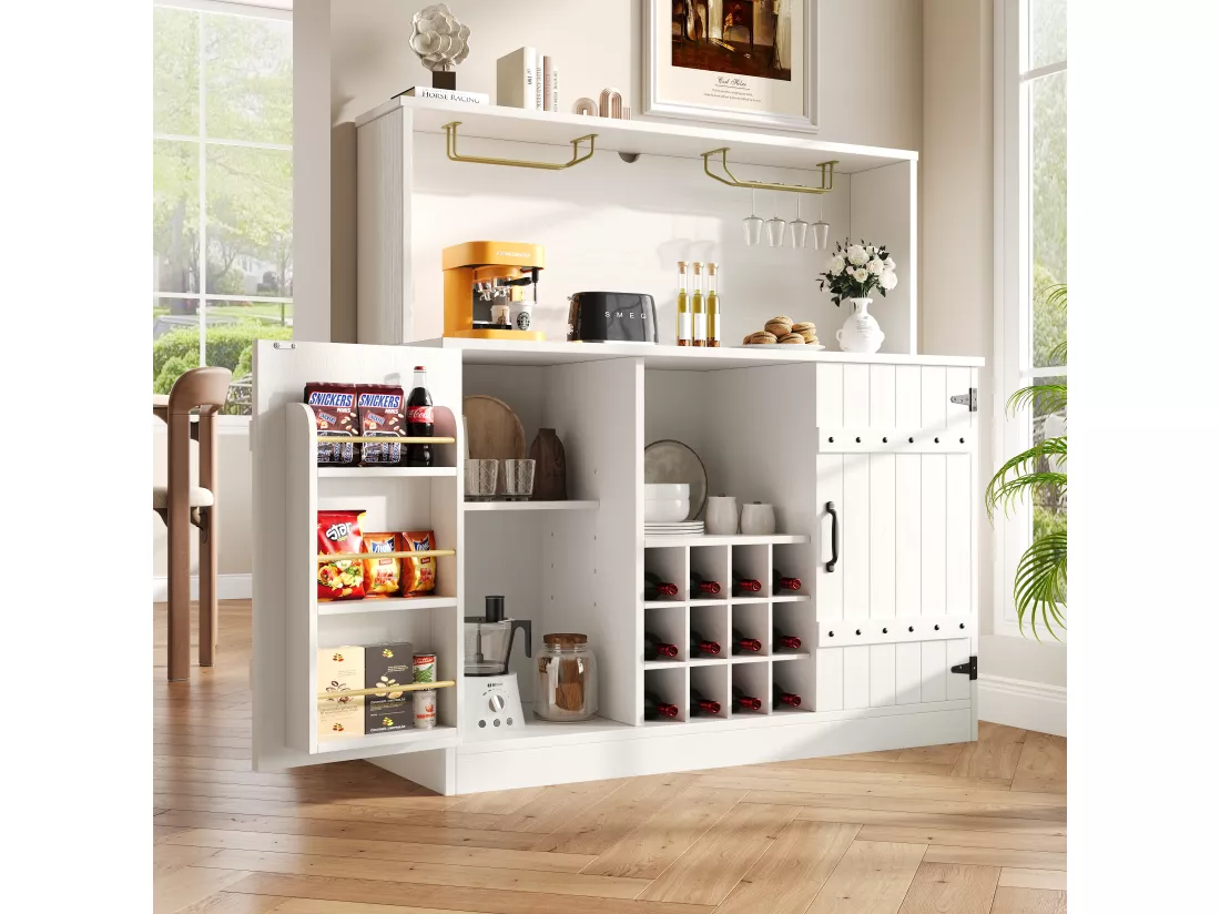 Buffet avec avec 3 portes et 12 Porte-Bouteilles - 120 x 40 x 120 cm - MDF - pour salon, salle à manger - Blanc