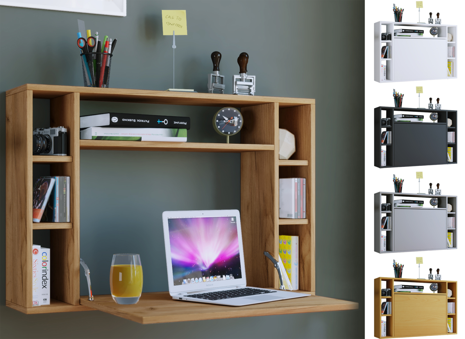 Laptoptisch WANDILA - Honig-Eiche - 7 Ablagefächer - 90 cm