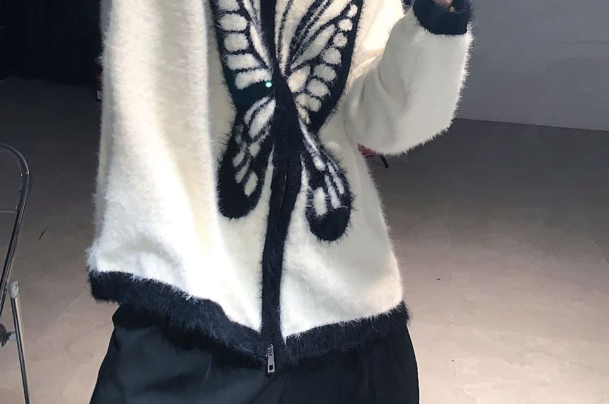 Cowpow - Hooggesloten vlinderjacquardcardigan met rits