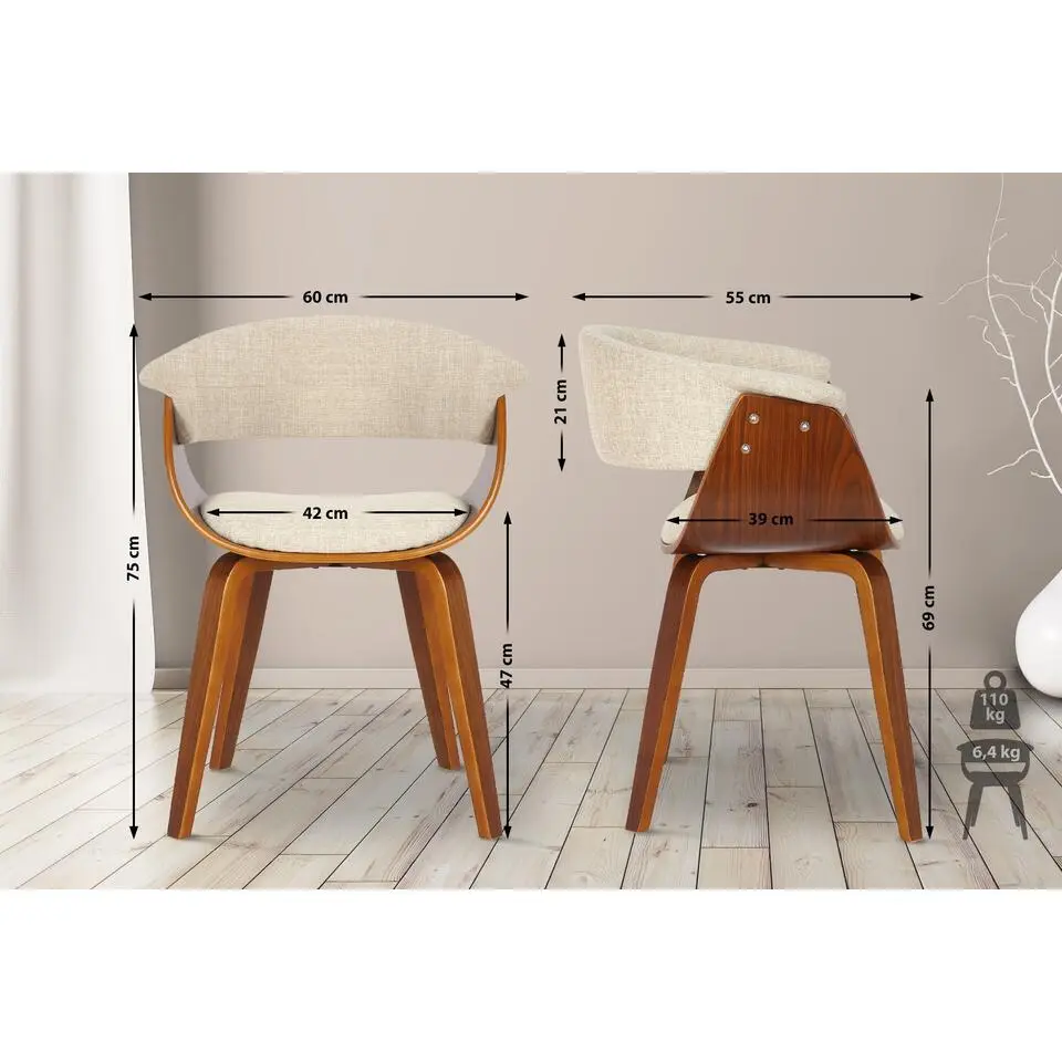 CLP Eetkamerstoel Bruce walnoot Frame - Stof - creme