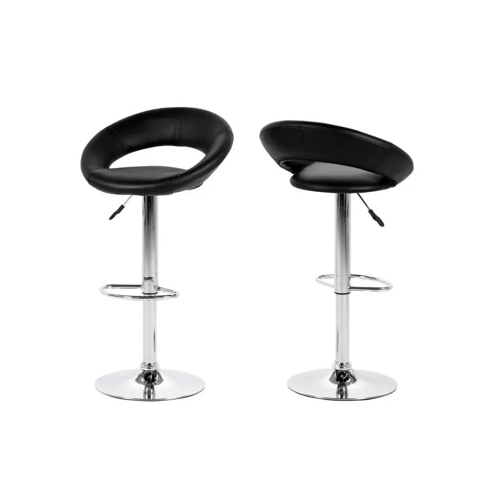 Barkruk - Zwart PU leer - Zithoogte 79cm - Trana - Set van 2