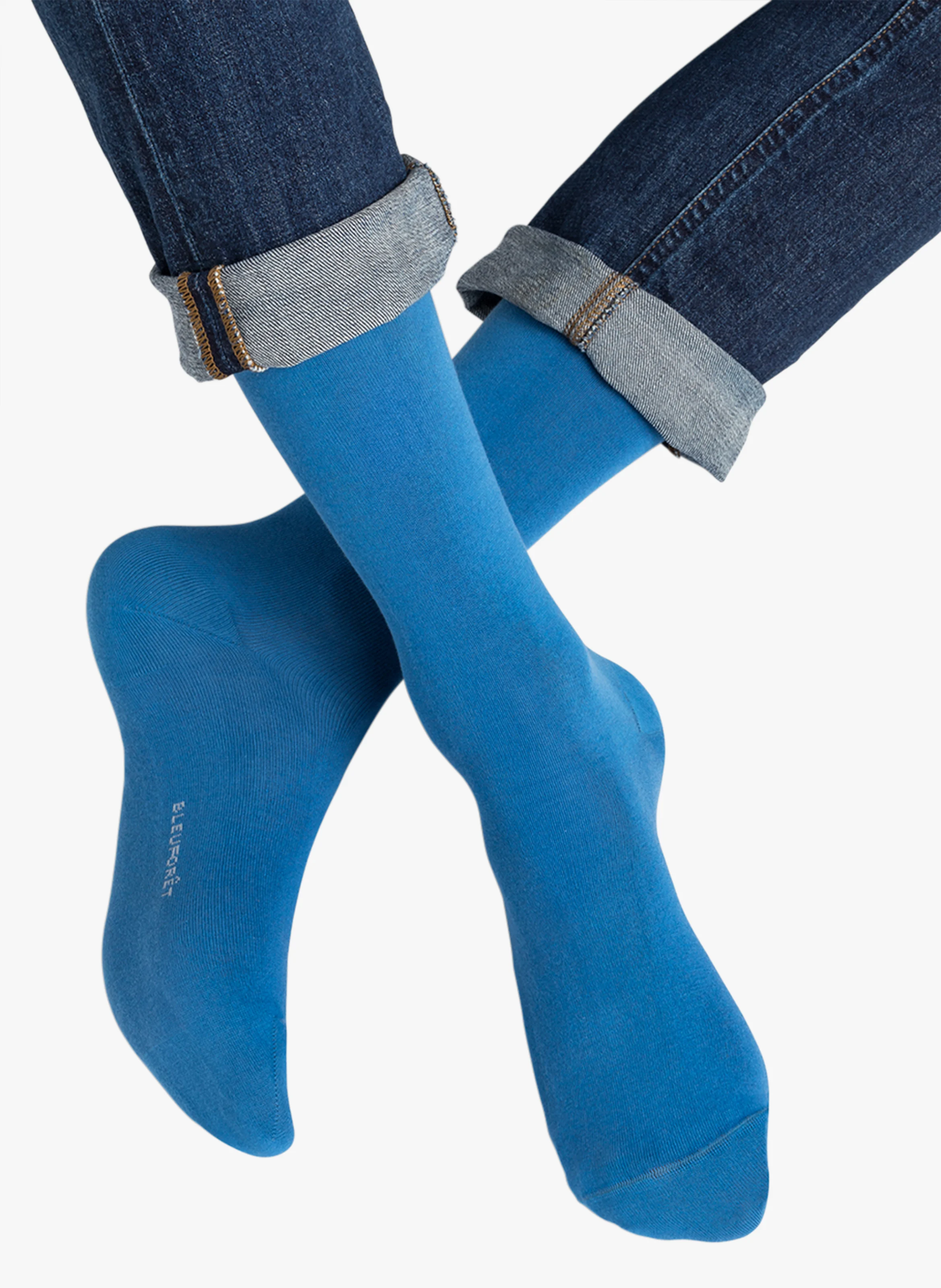 Chaussettes mi-hautes en coton stretch | Bleu