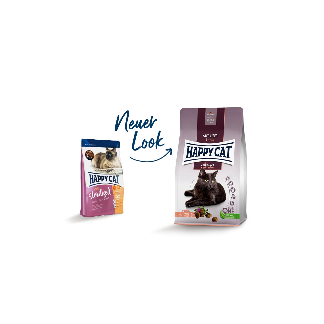 HAPPY CAT Sterilised Trockenfutter Katze Adult, Atlantik-Lachs 1,3 kg