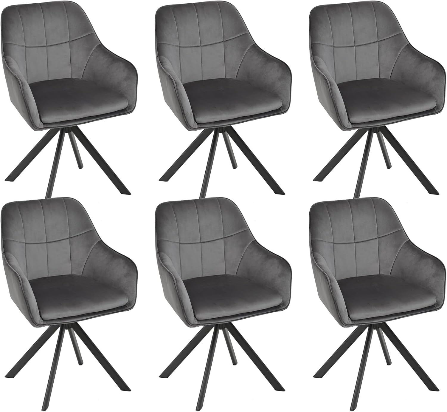 Esszimmerstühle drehbar 6er Set Grau Armlehnenstuhl Polsterstuhl drehstuhl Esszimmer drehstühle aus Samt Küchenstuhl mit Metallbeine für Wohnzimmer Esszimmer