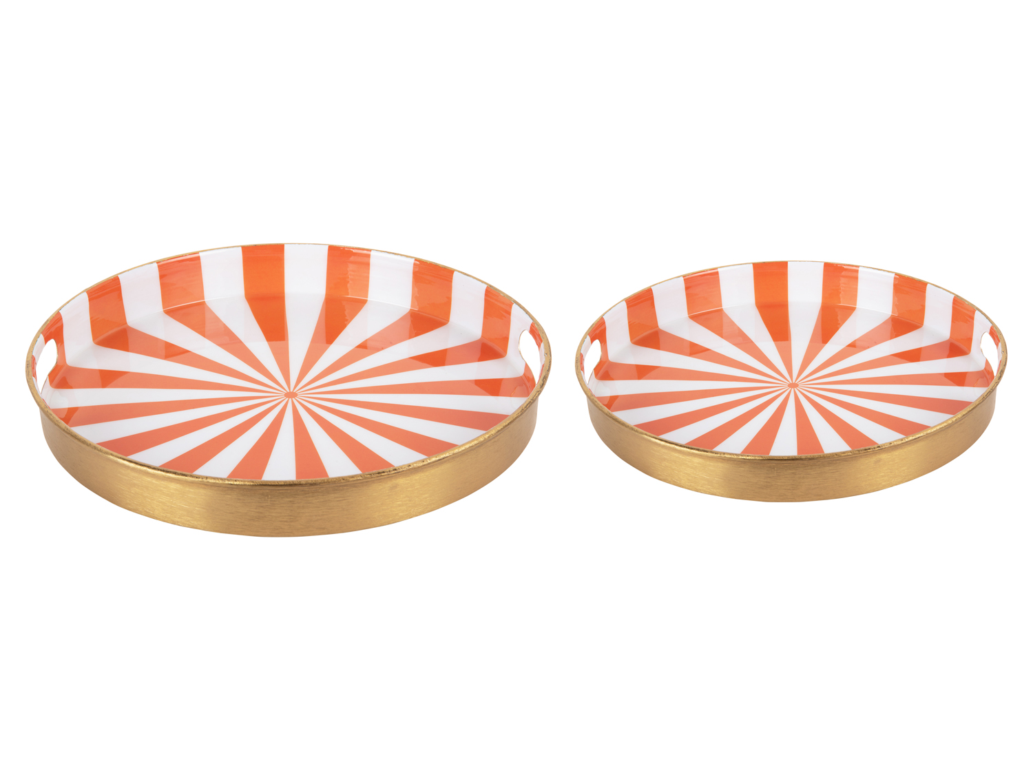 Tray set Candy Swirl enamel bright orange & white, Set of 2pcs