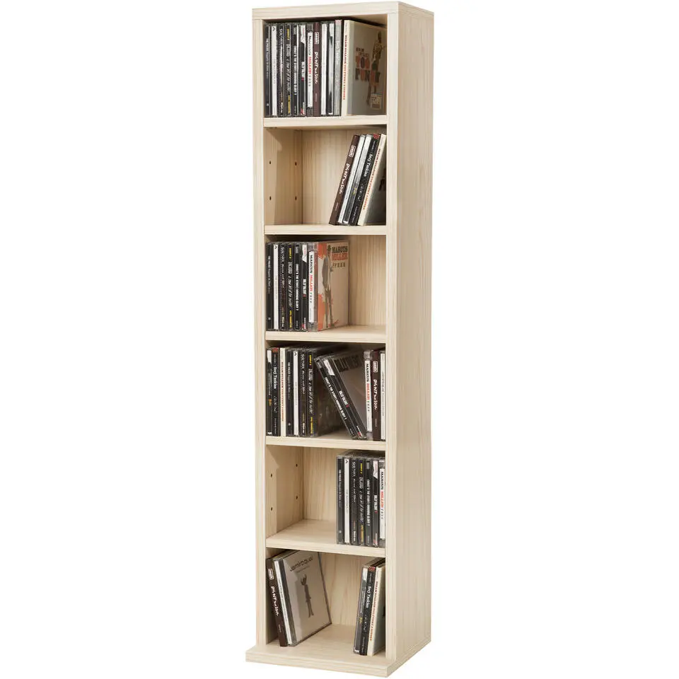 tectake CD mediakast met 6 vakken 90x21x20cm, Beuken