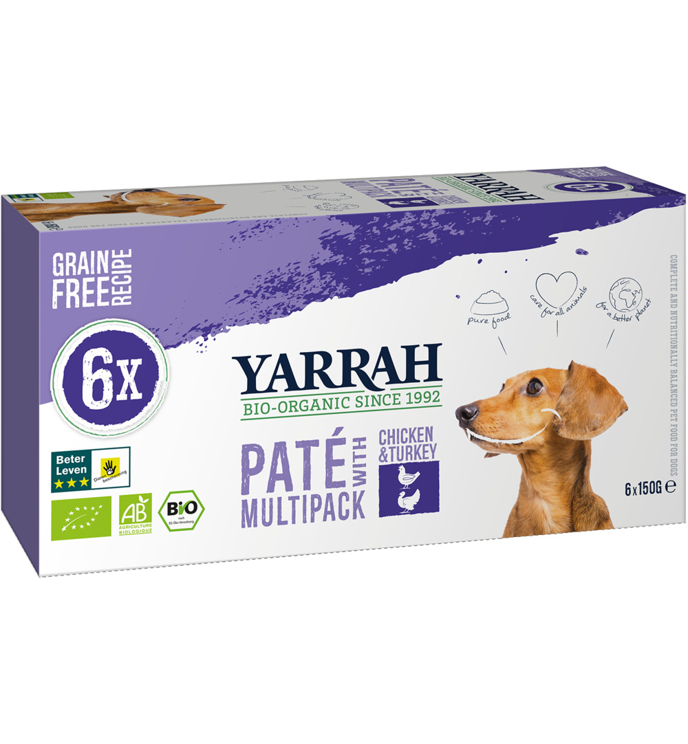Yarrah Hondenvoer Multipack Pate Kip En Kalkoen Bio (6 X 150 gr)