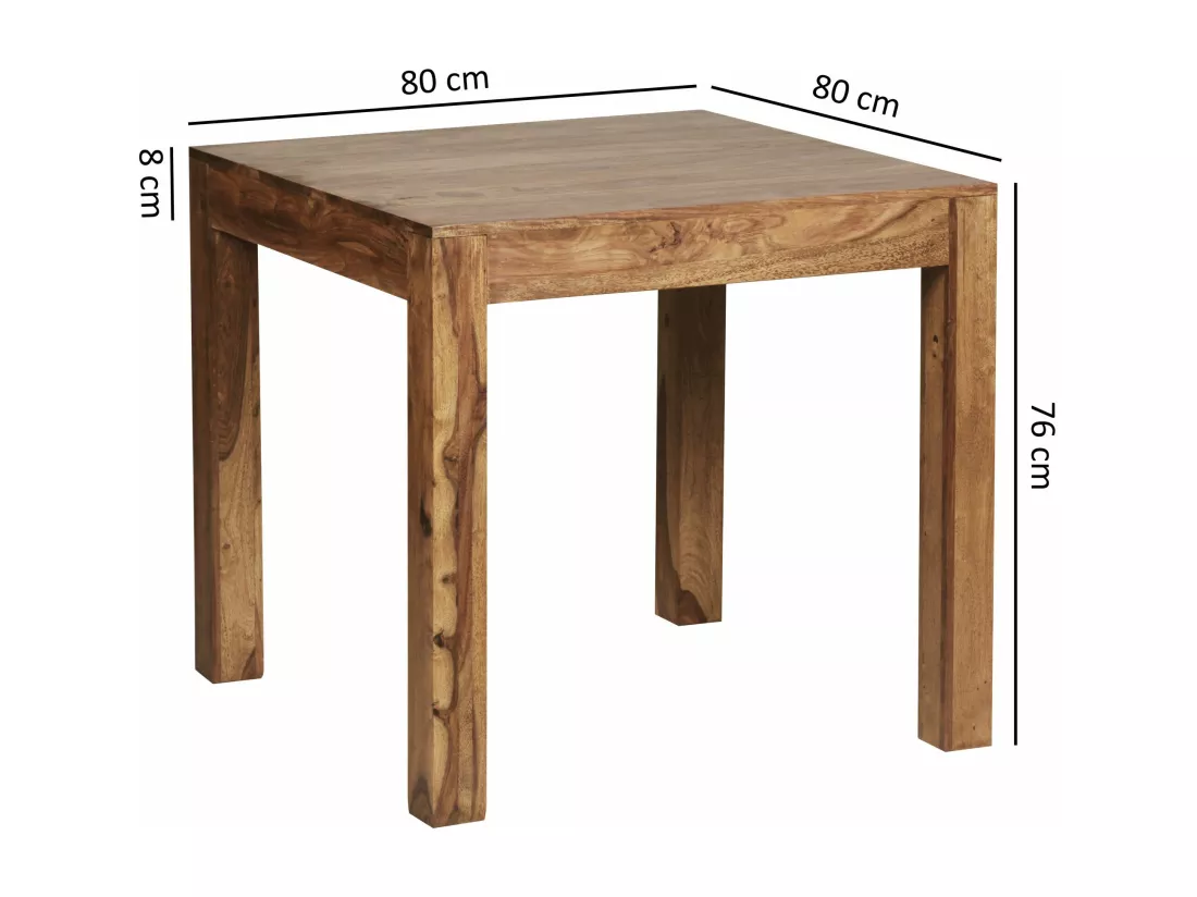 Table à manger MUMBAI bois massif sheesham 80 cm marron foncé