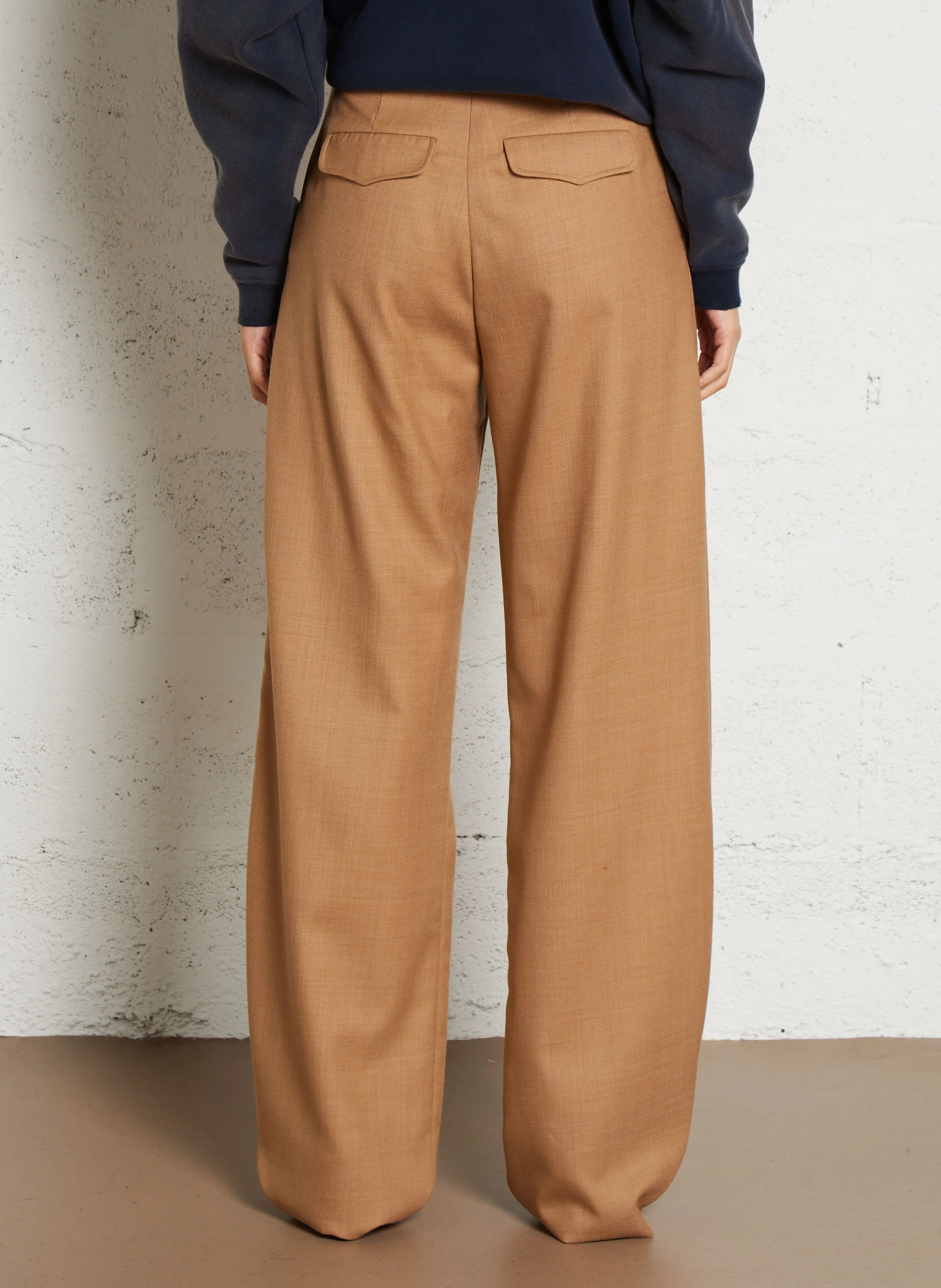 CESARE - Pantalon large à pinces en laine mélangée | Marron