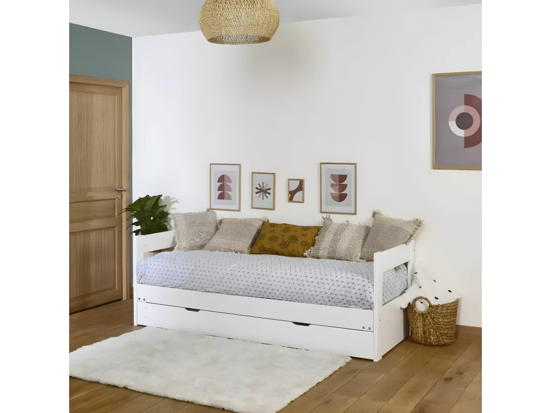 lit banquette gigogne avec tiroir 80x200 cm bois massif bois RAVI