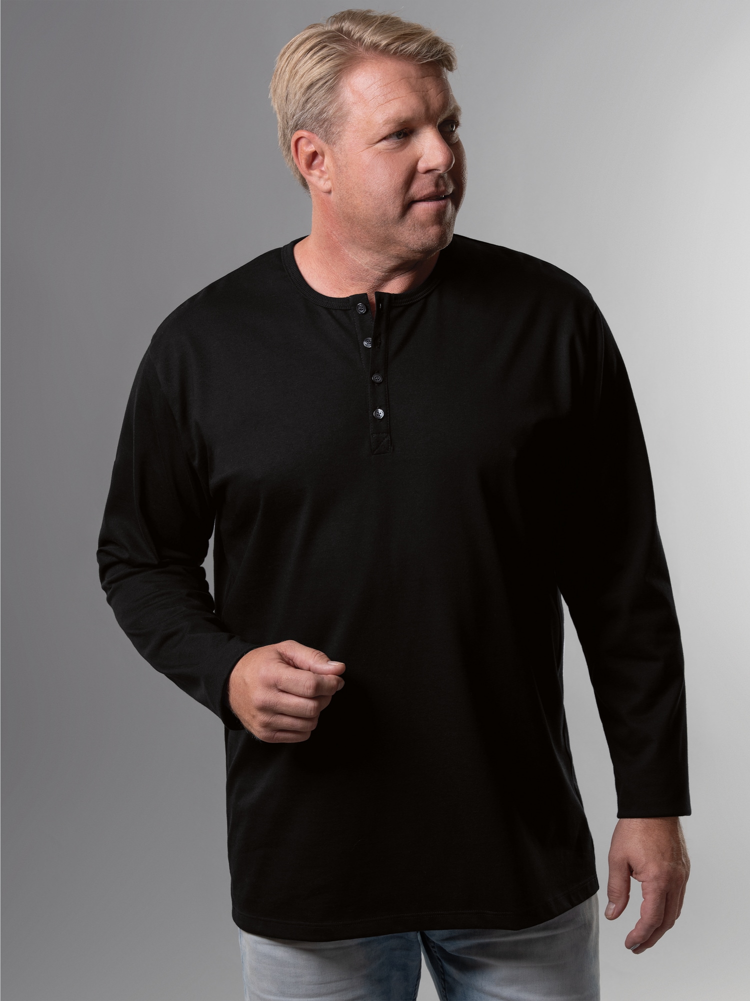 Langarmshirt mit Knopfleiste Schwarz