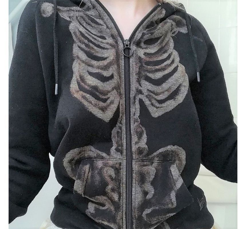 Genrovia - Skeletprint Hoodie met Ritssluiting