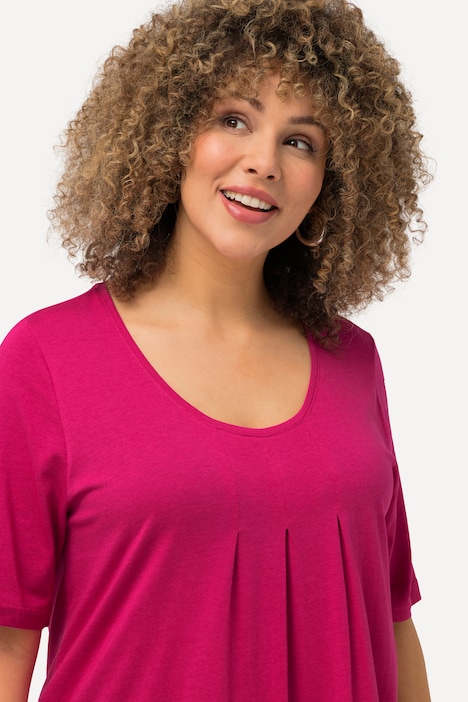 T-Shirt, Zierfalten, A-Linie, Rundhals, Halbarm, Modal