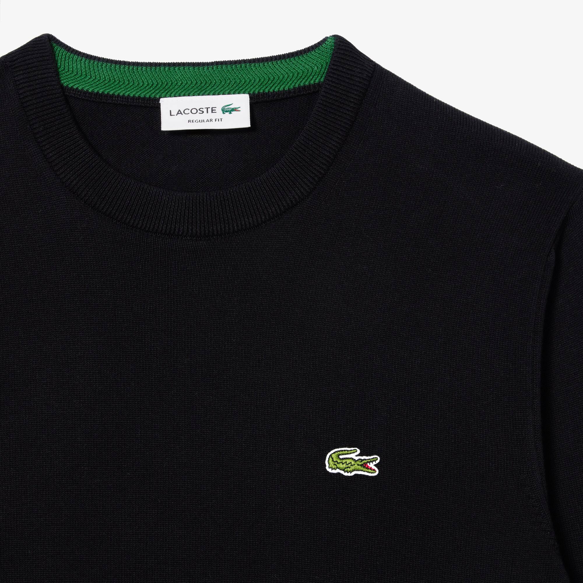 Pull à col rond en coton uni Pullovers - Noir - Lacoste - Homme