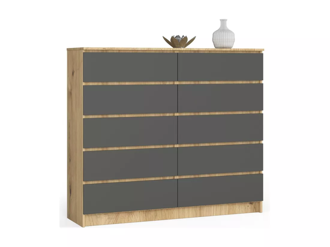 Commode AKORD K140 Chêne Artisan 138 cm 10 tiroirs façade Gris Graphite 138x40x121 cm