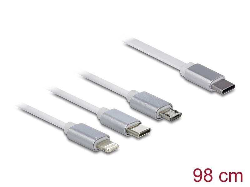 Delock USB-Ladekabel USB C - Lightning/Micro-USB B/USB C 0. Delock USB Type-C 3 in 1 Aufrollladekabel für Lightning / Micro USB / USB Type-C weiss