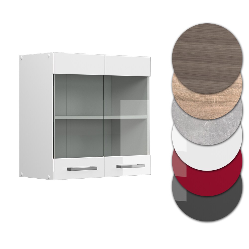 Vicco Hängeglasschrank Küchenschrank Küchenzeile R-Line 60 cm Weiß Tür Fächer Hochglanz