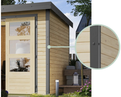 Karibu Metalwood tuinhuis, plaatstaal, stofgrijs, inclusief vast dak, 453 x 237 cm, watergrijs