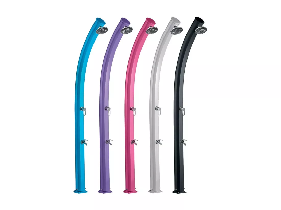 Douche Solaire Extérieure Jolly 25L Formidra 233x15x16.5cm- Aluminium - Rince pieds, Pommeau et Mitigeur - - Coloris Rose