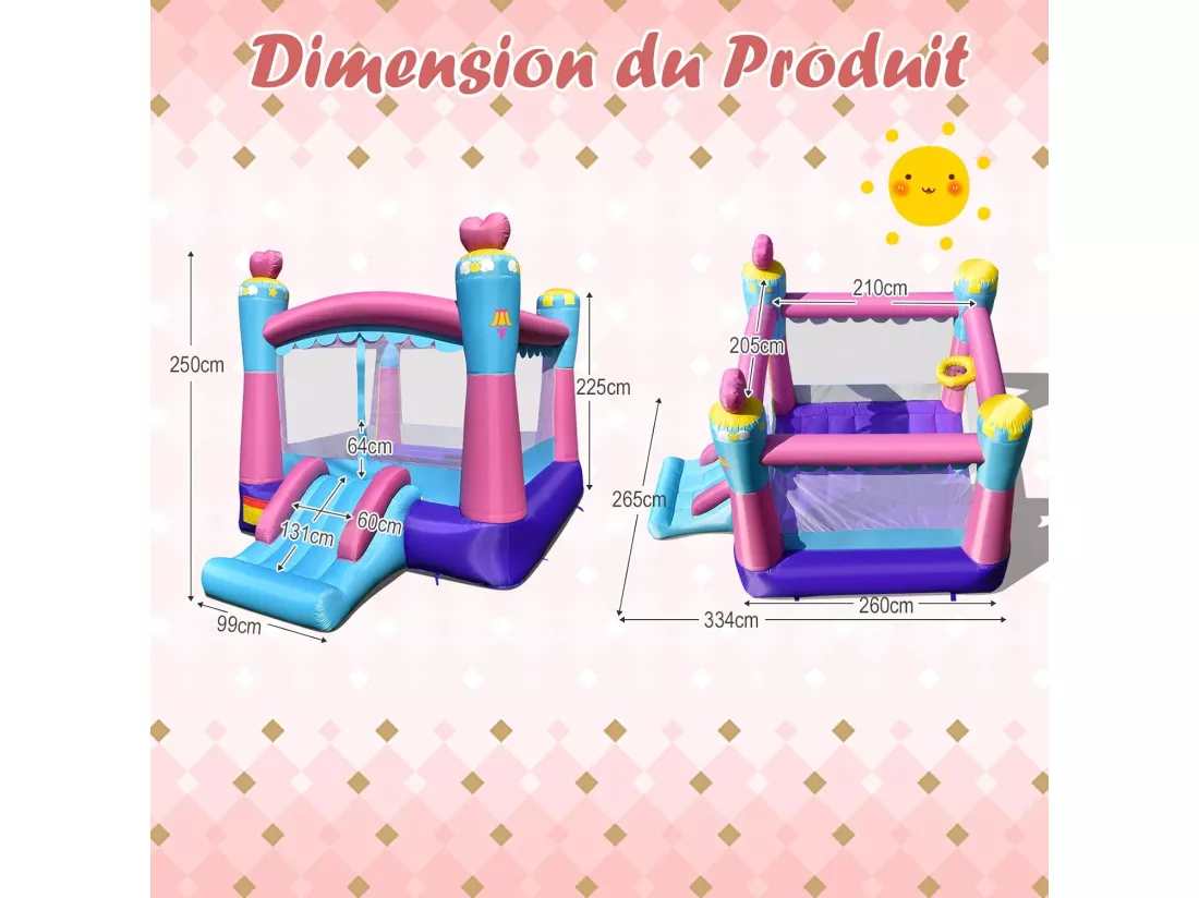 Château Gonflable pour Enfants avec Trampoline Toboggan Panier de Basket-ball Sac Transport,Kit de Réparation sans Gonfleur