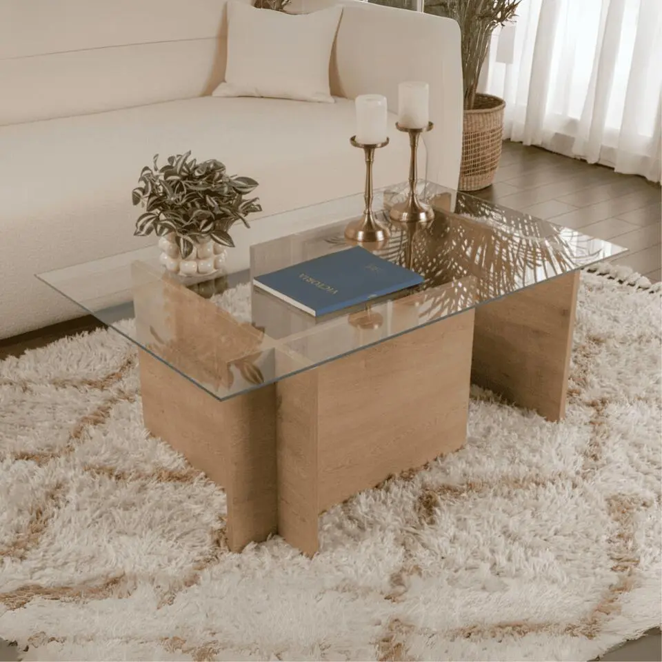 CALICOSY - Salontafel met glazen blad NOAH - 65x105x40 cm