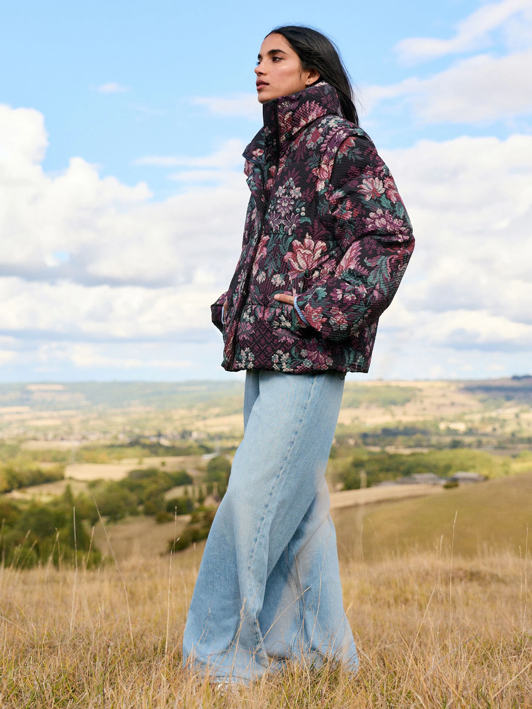 Wandtapijt print bordeaux rood - Korte Gevoerde jas met afneembare mouwen