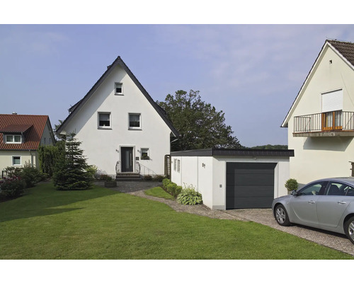 ARON Basic Garagedeur Sectionaaldeur 40 mm L-profiel Slategrain RAL 7016 Antracietgrijs 2500x2125 mm incl. Garagedeuropener, 2 x 2-kanaals handzender, binnendrukknop IT1-1b